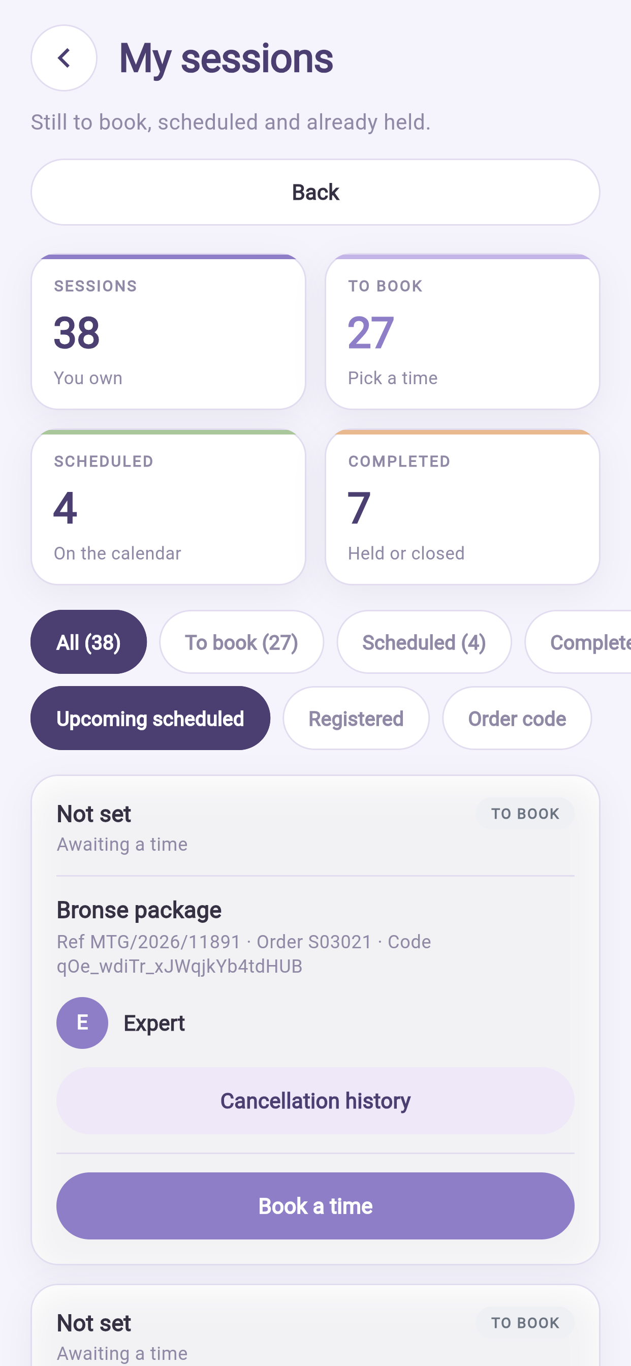 My sessions on the phone, with the four totals and tabs