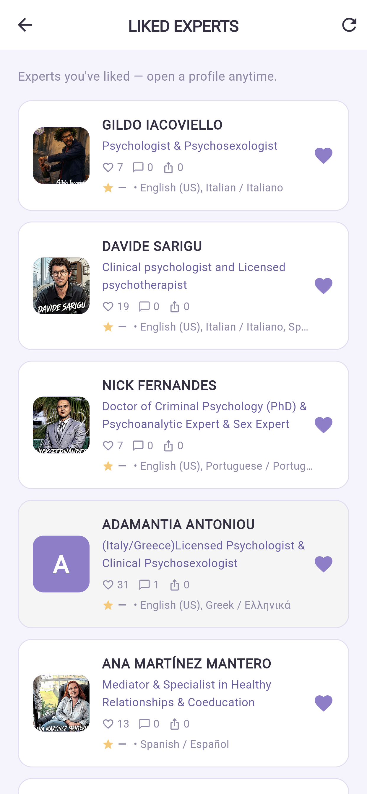 Liked professionals