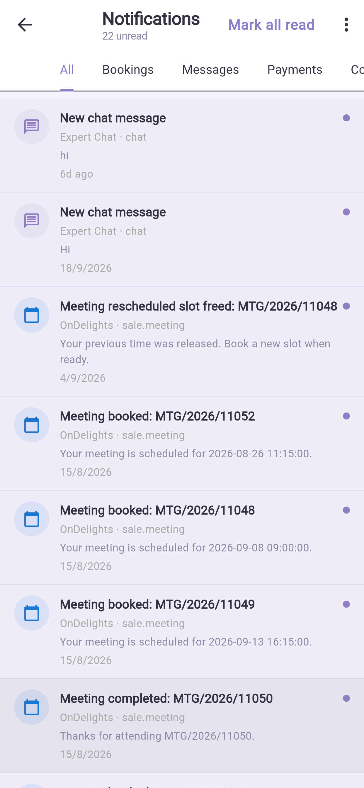The notification inbox