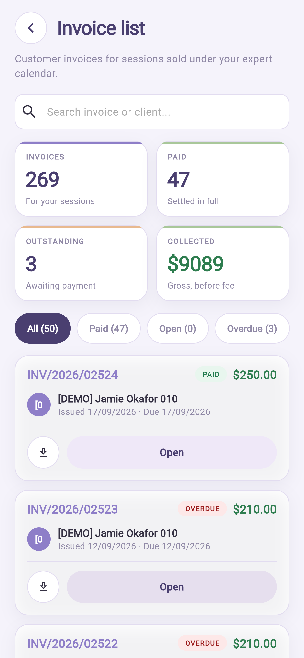Invoices raised for your clients