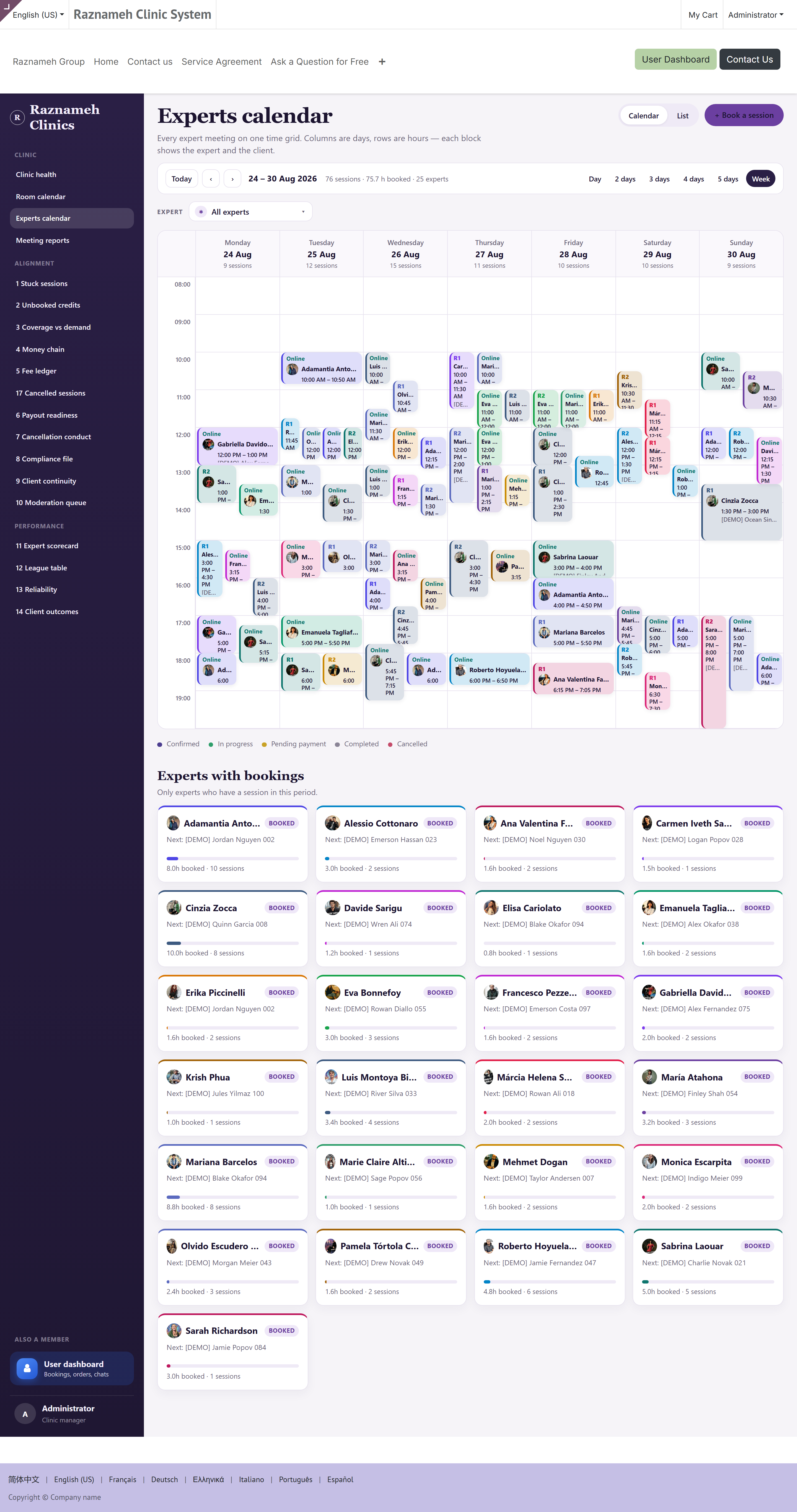 The team calendar on the health dashboard