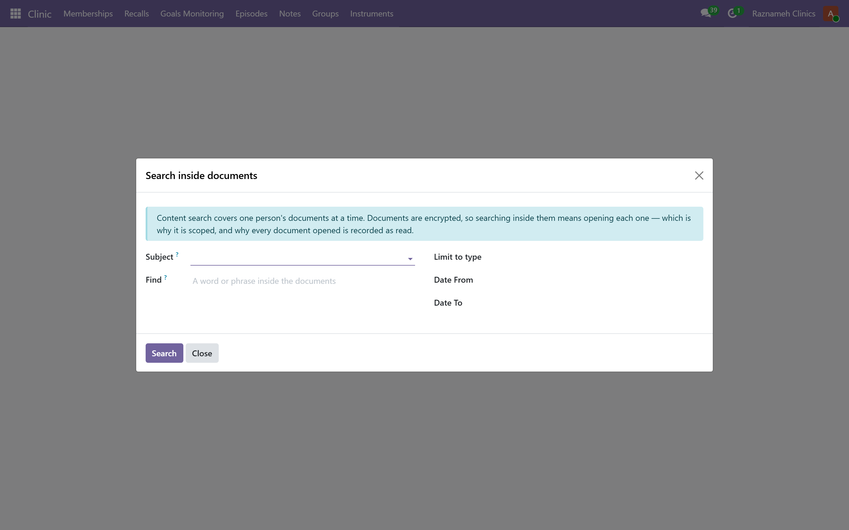 Searching inside documents — itself a logged read