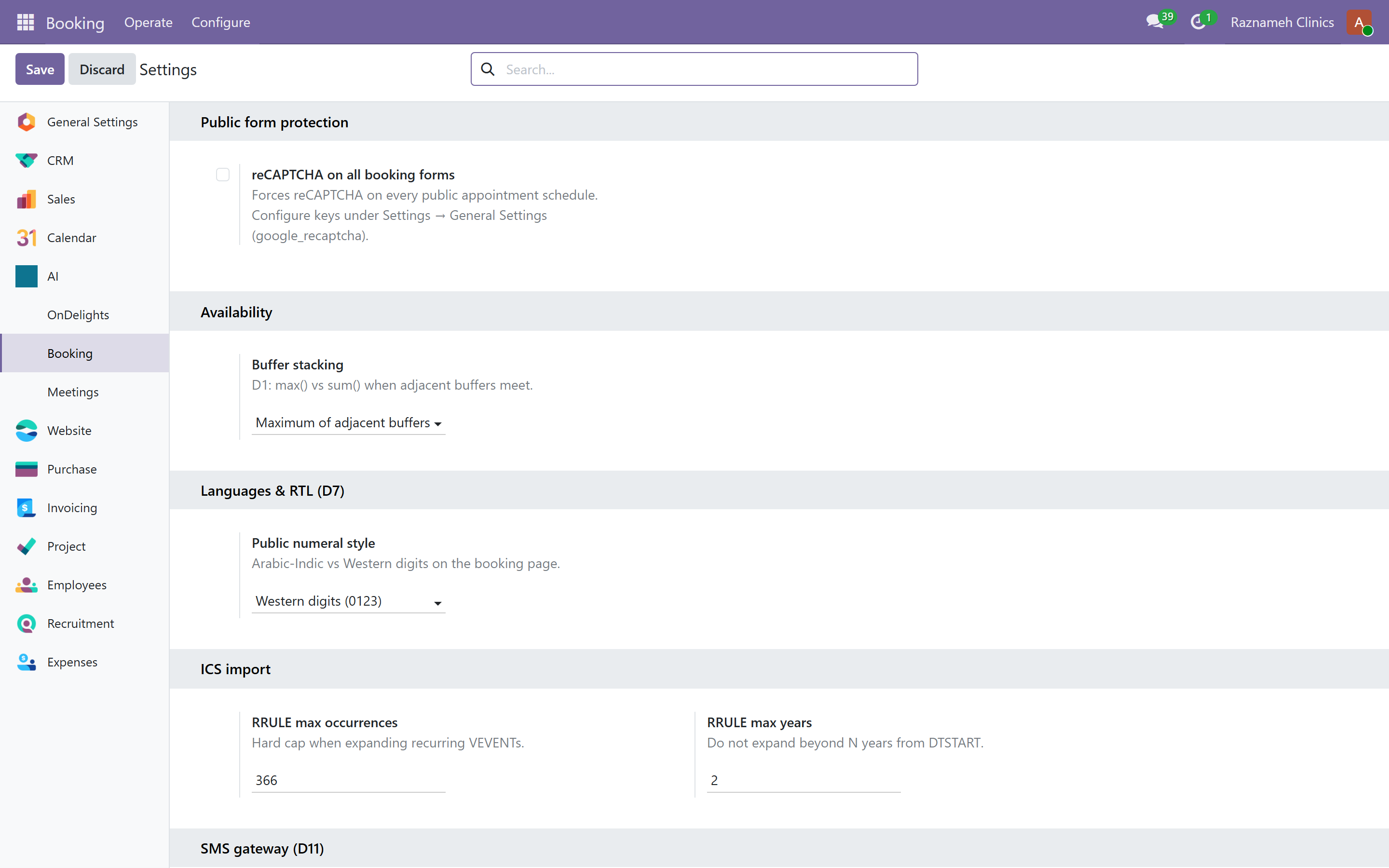 Booking settings: notice, buffers, grace period and retention