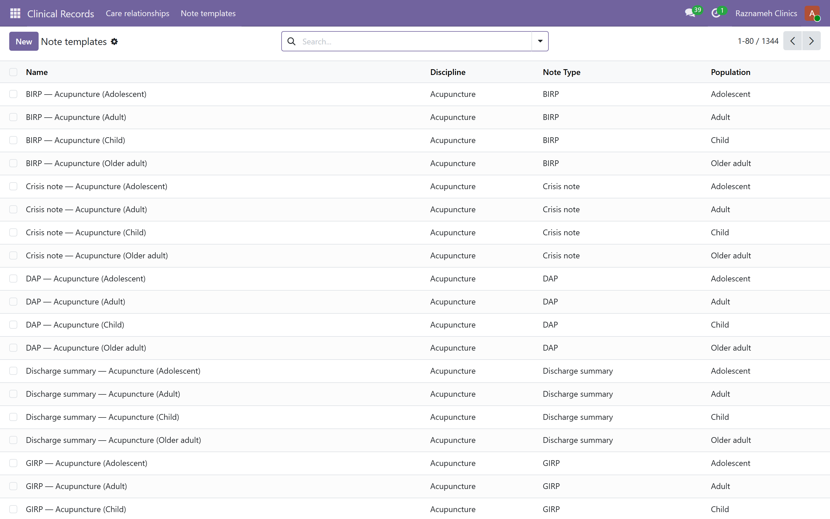The named template library, grouped by discipline