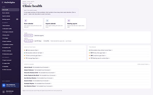 Practice management dashboard showing exception lists, counts needing attention and links into each one